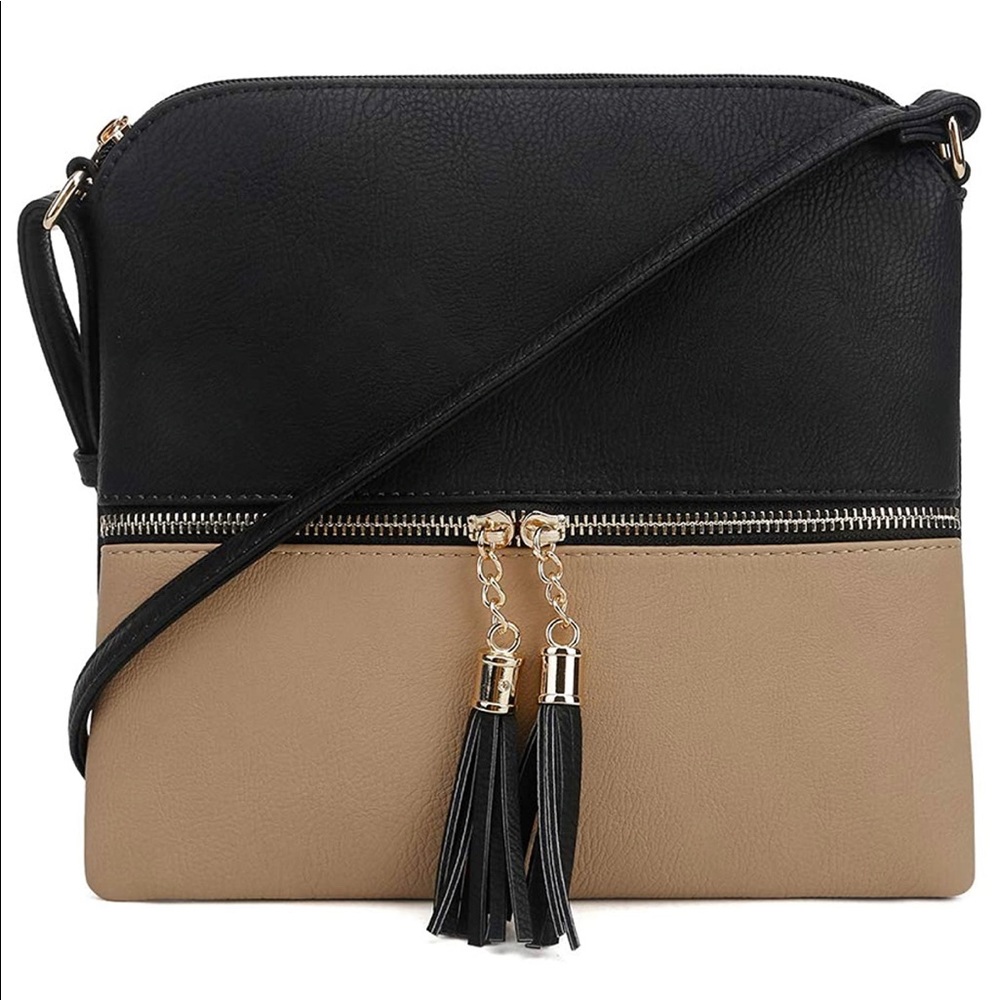 Women’s black & camel/tan crossbody purse